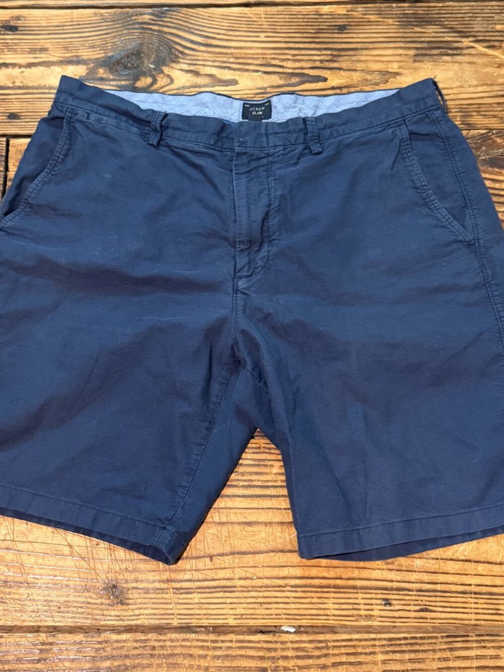 J Crew Short Shorts Mens 36 Navy Blue Club Chino Flat Front 9 inch Inseam Casual